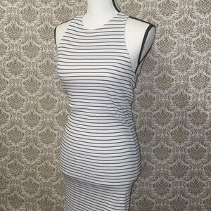 Divided high neck striped midi fitted dress